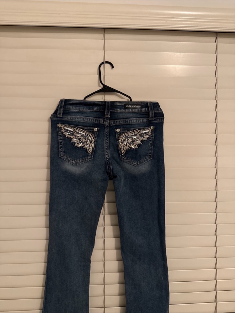 Embellished Dark Blue Skinny Jeans with Wing Pocket Detail